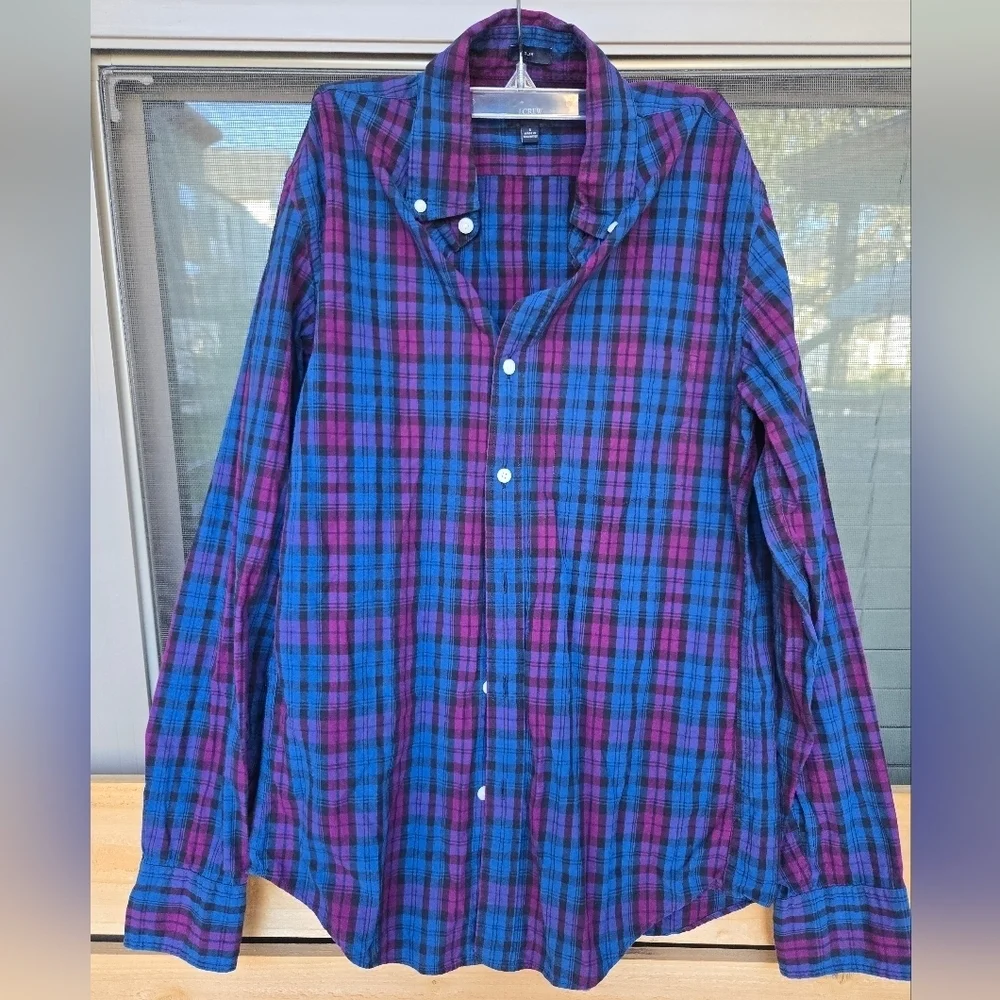 J. Crew Mens Slim 100% Cotton Fit Long Sleeve Plaid Button Down Shirt SZ Small